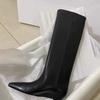 Women's Plus Size 2026 Cowhide Black Over-the-Knee Pointed Toe Knight Boots
