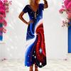 Women Plus Size V Neck Short Sleeve Star Swirl Printed Long Dress Red Blue White