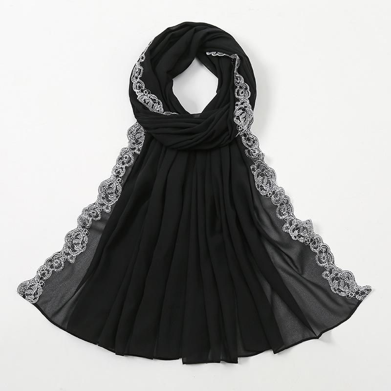 Flower Rose Embroidery Chiffon Hijab Scarf for Woman Muslim Hijabs Fashion Long Shawl Wrap Long Scarf Islam Turban Headscarf