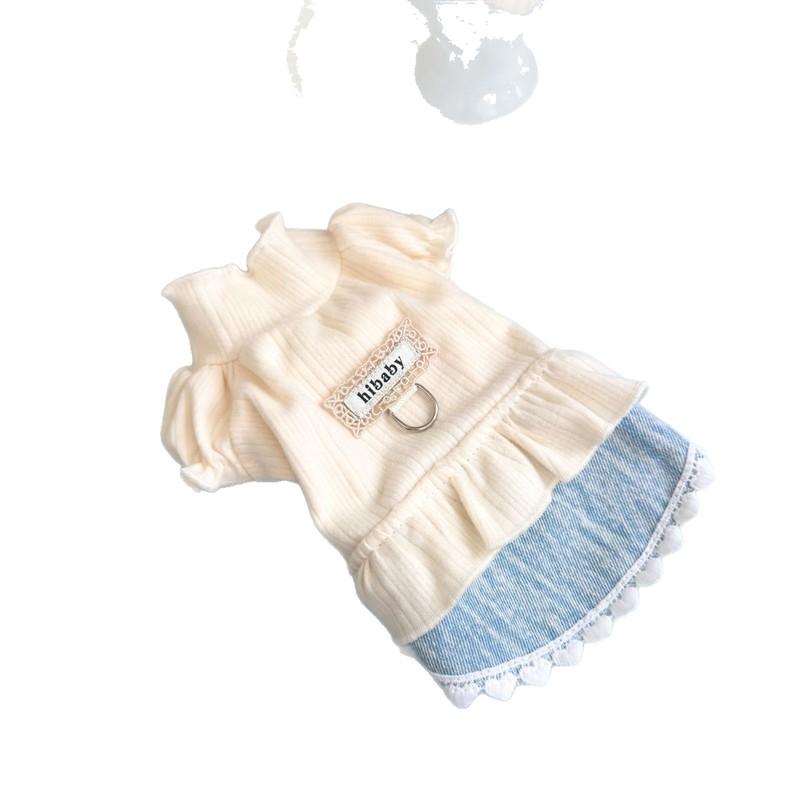 Autumn and Winter Pet Thick Dress with Bubble Sleeves Sweatshirt Teddy Cat Base Shirt Puppy Clothes for Small Dogs