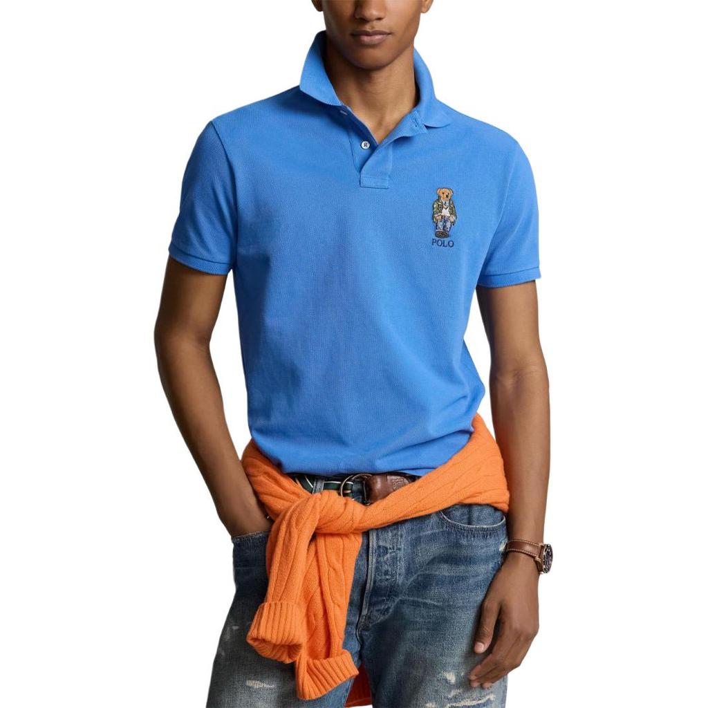 Polo Ralph Lauren SS24 Bear Pattern Embroidered Short Sleeve Polo Shirt Men tops Cornflower-Blue 710853312-025