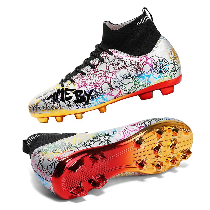 

31-48 унисекс футбольные бутсы резиновые мягкие подошвы шипы искусственный газон для соревнований в помещении профессиональный высококачественный гальванический процесс подошвы 48 серебряный