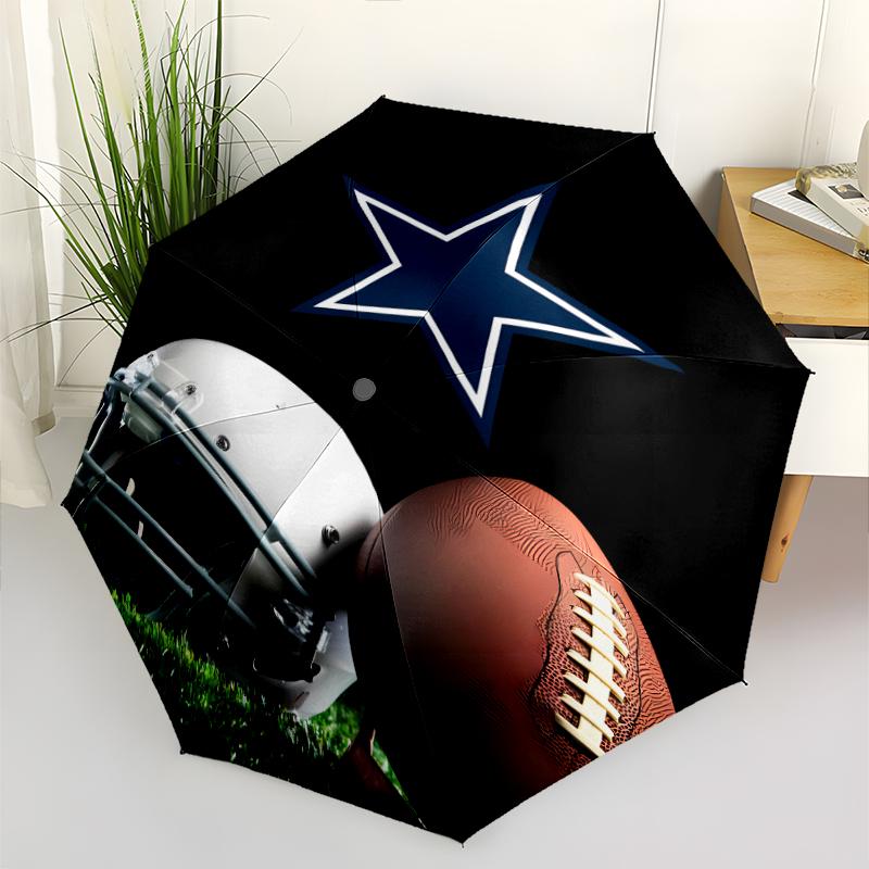 Dallas Cowboys Print Automatic Umbrella, 8 Rib Iron Frame, Plastic Handle, Suitable for Outdoor Travel &Daily , Ideal Gift