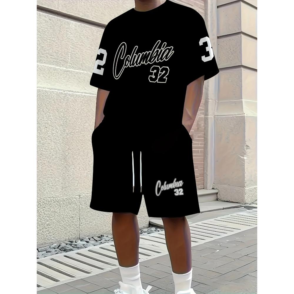 Men's Digital Stripe Print Comfortable Sports Suit Loose Fashion Unisex Sports Clothing