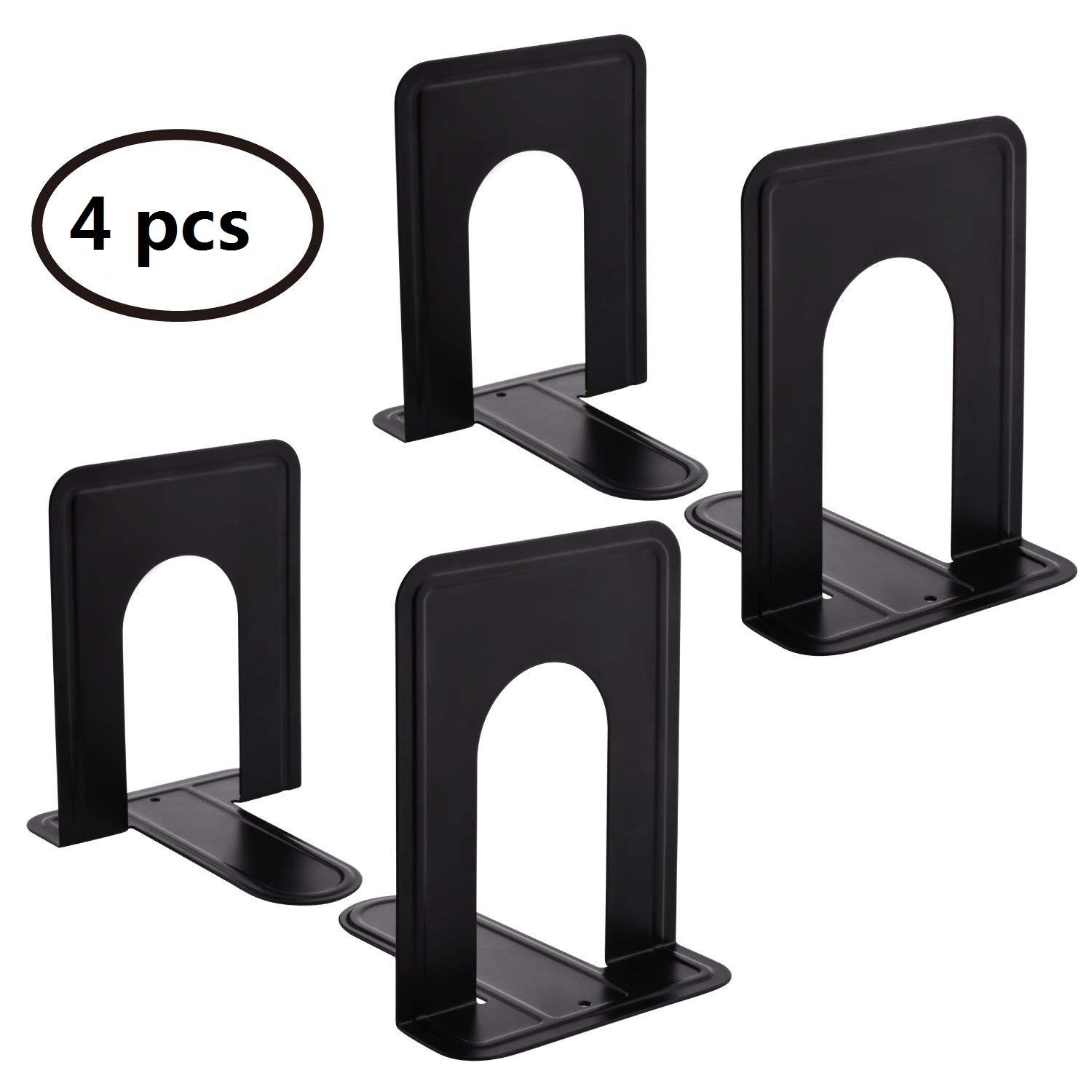 

4Pcs Minimalist Metal Book Ends Heavy Duty Metal Bookends for Shelves Black Small Size