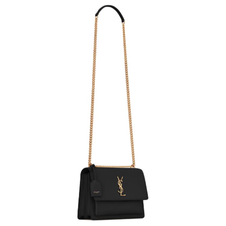 Saint Laurent Sunset Střední řetízková kabelka Černá Dámské tašky přes rameno 442906-D420W-1000