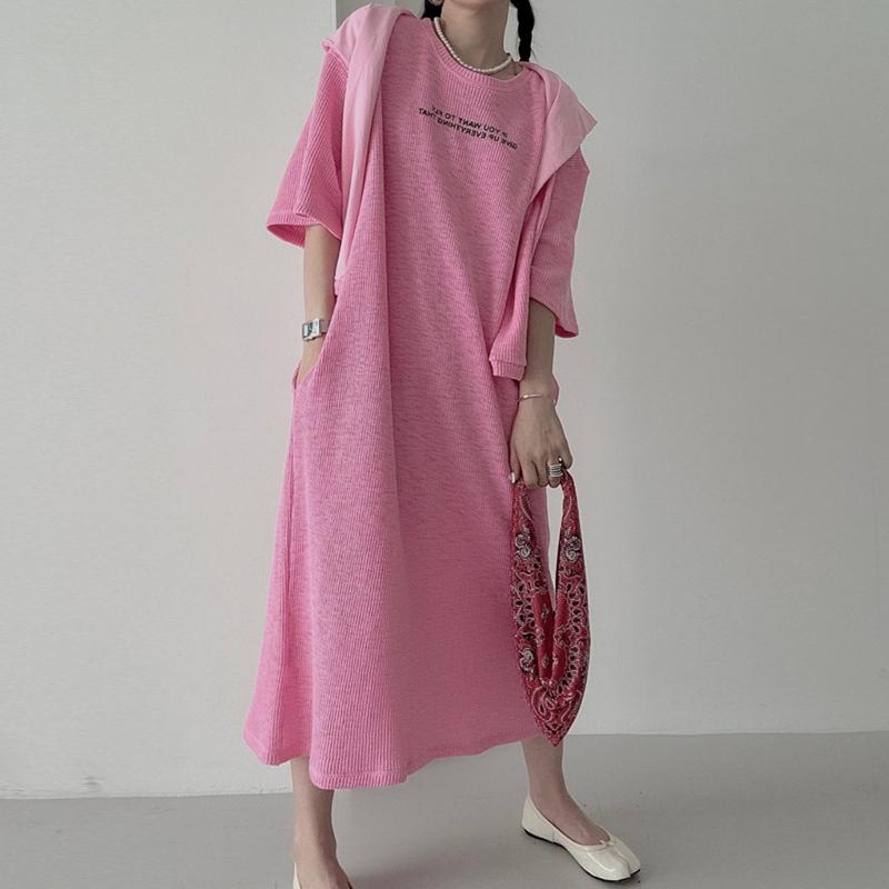 Südkorea Chic Sommer Neue Dame Französisch Sle Süße Rundhals Brief Drucken Schal Design Lose Kurzen Ärmeln T-shirt Kleid Frauen