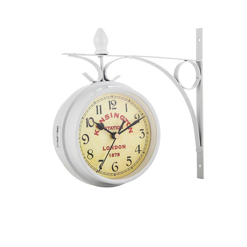 

Double Sided Metal Clock Retro Garden Decoration New Outside Train Station white-B