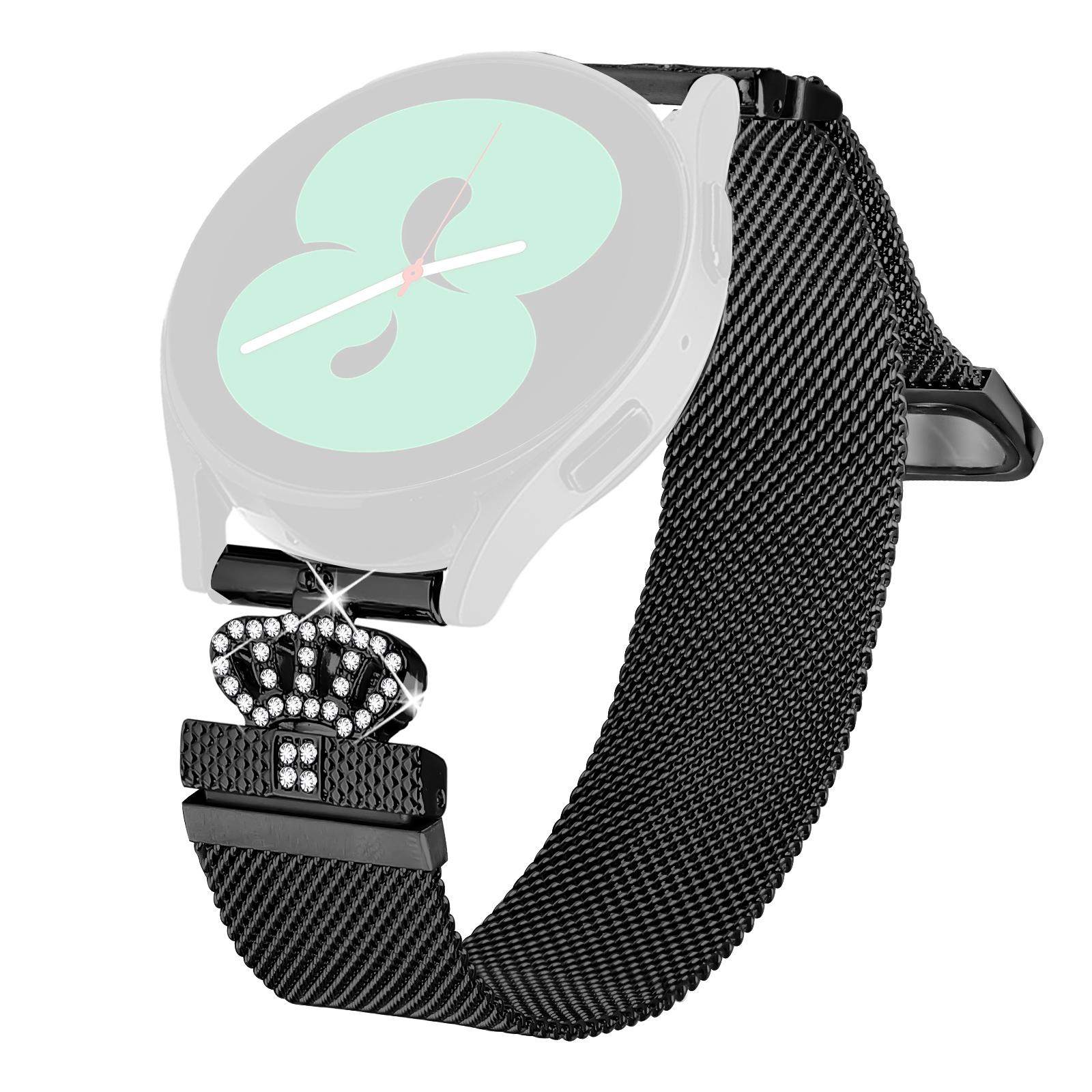 

For Samsung Galaxy Watch4 40mm/44mm Milanese Mesh Band Magnetic Crown Clasp Stainless Steel Strap Black
