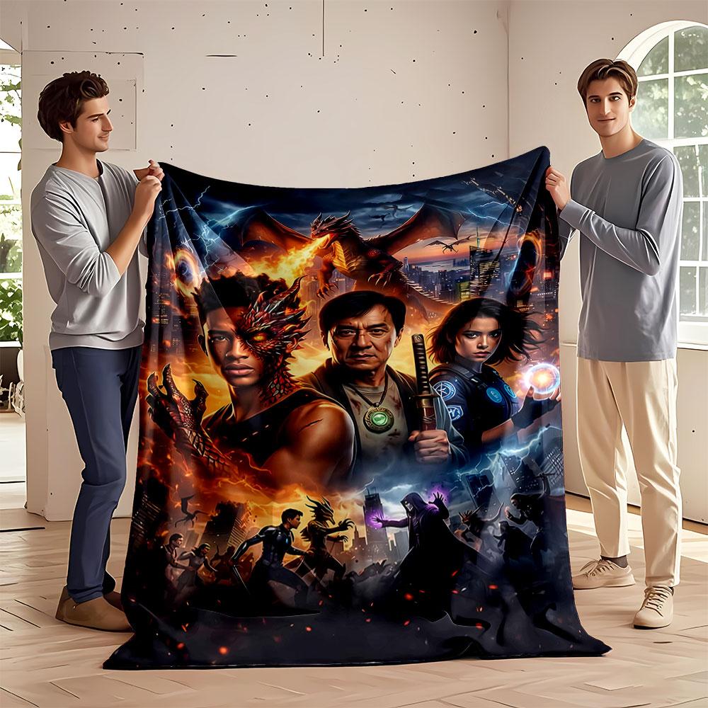 Fantasy Battle with a Dragon, Magical Powers, and Heroes In Urban Chaos. for All Seasons Blanket Lunch Break Throw Gift 75X95CM