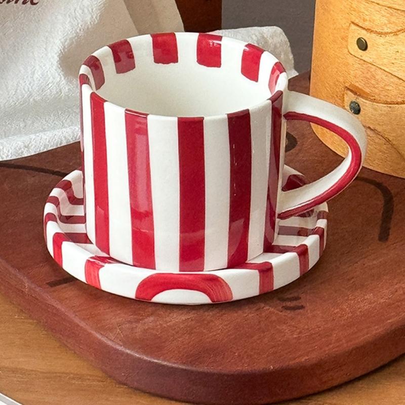 Cup Coffee Striped And Ceramic Saucer Set 5inch Elegant Pattern For Daily Beverages Ergonomic Grip Designs