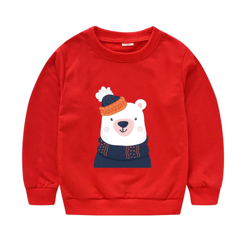 Children's Children's New Year Red Pullover Sweater Baby Cute Cartoon Avatar Round Neck Bottoming Shirt Tops