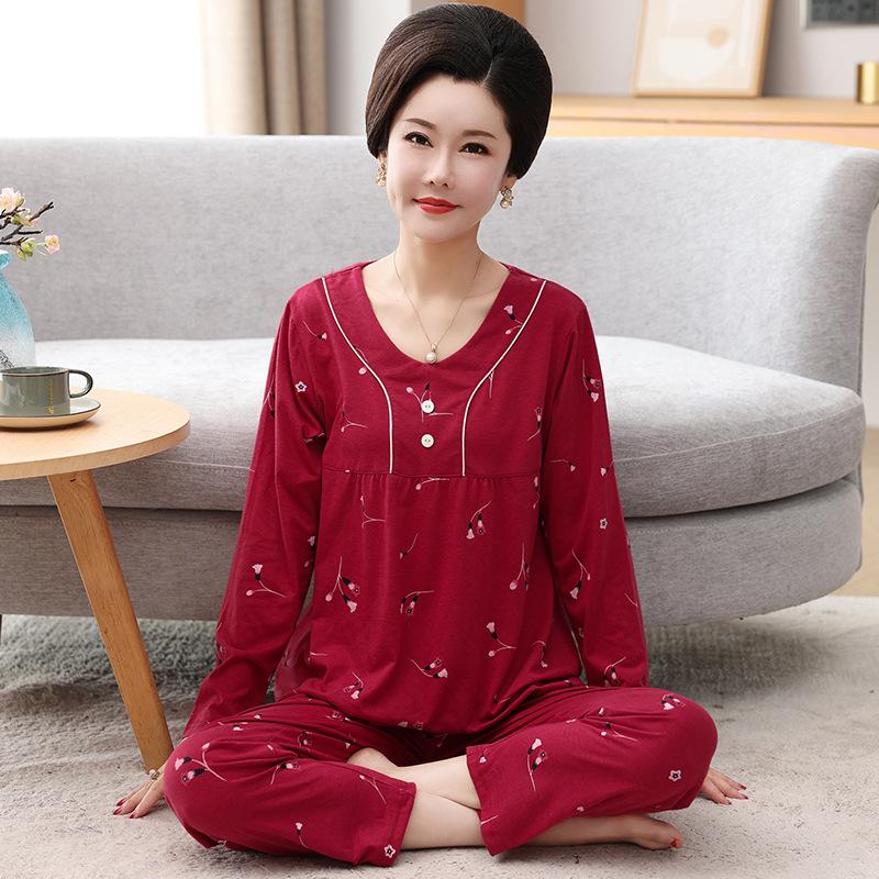 

Весняно-осінні жіночі пуловери-піжами Вільні та зручні високоякісні бавовняні штани середнього віку з довгими рукавами Домашній комплект M