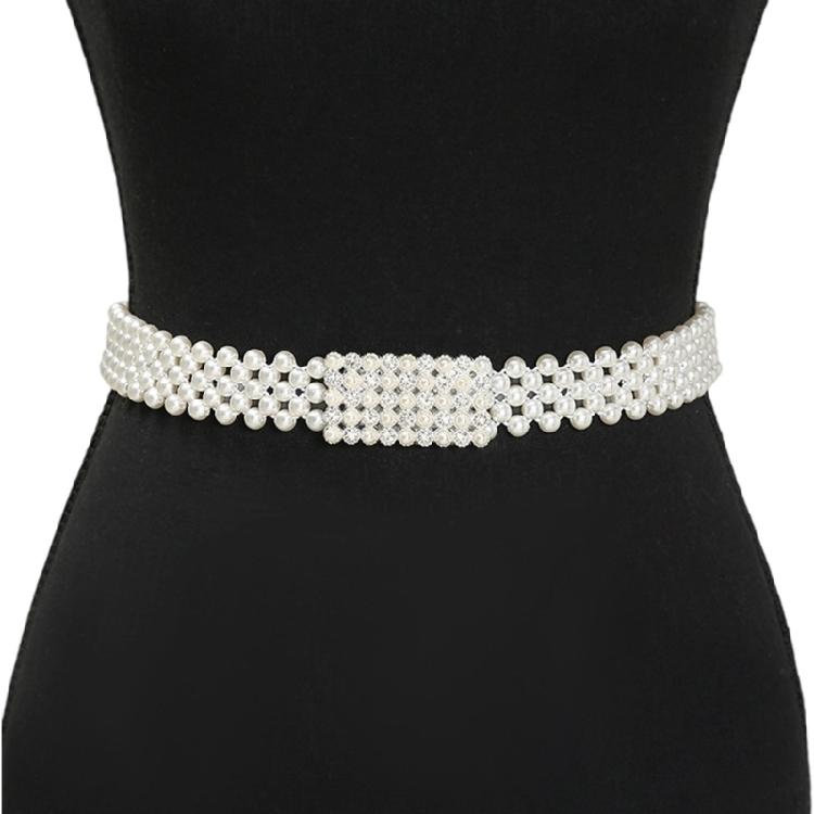 

Women Pearls Crystal Waist Chain Elastic Corset Jewelry Waist Accessory Decoration For Daily Wear and Special Occasion