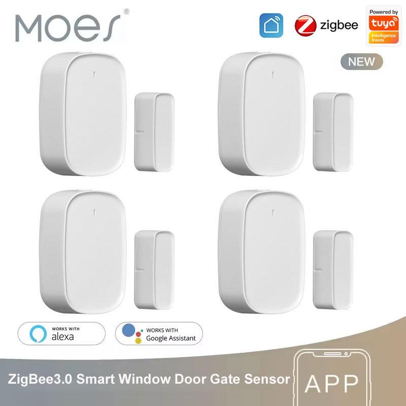 MOES Tuya ZigBee3.0 Smart Window Door Gate Sensor Detector Door Sensor Security Alarm System Smart Life Tuya App Remote Control 2 PCS