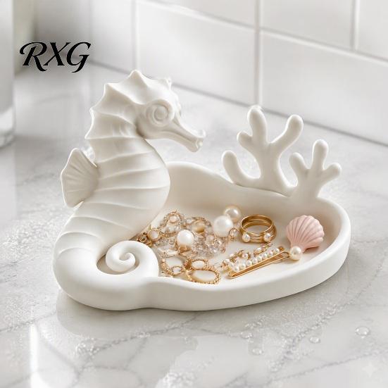 Minimalist Vanity Tray Seahorse Coral Jewelry Tray, 3D Printed Ocean Themed Ring Earring Decorative Trinket Holder, Dish for Table Desktop Storage