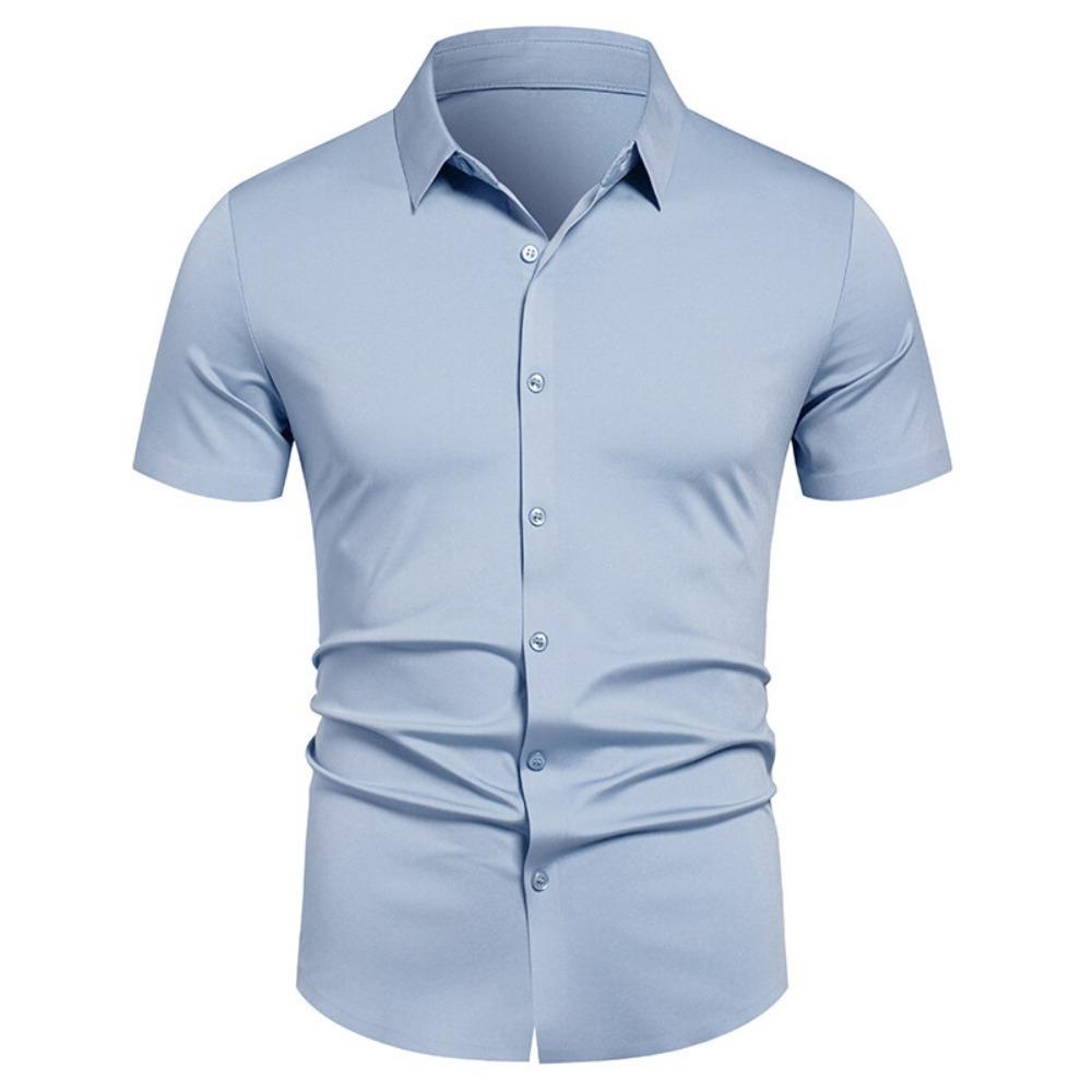 Men's Casual Short-sleeved Shirt - Solid Color, Simple and Stylish, Fitted Collar Shirt, Men's Top Garment