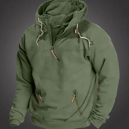 Heren Herfst Winter Hoodie met Zak Koord Halve Rits Capuchon Vintage Stijl Lange Mouwen Effen Kleur Middellang Losse Casual Dagelijkse Top
