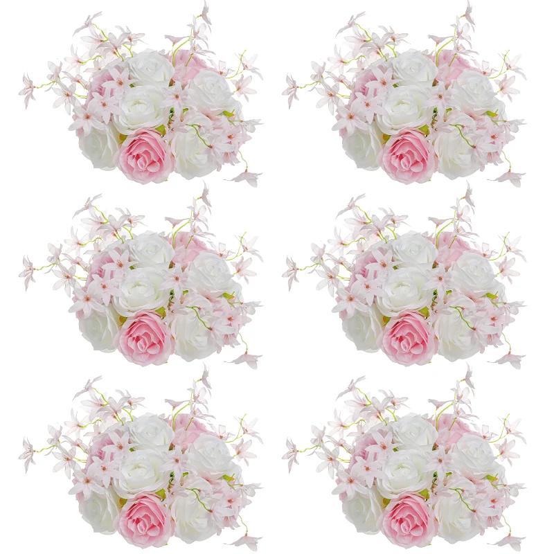 6Pcs Artificial Flowers Centerpiece Table Decorations Rose Ball for Weddding Floral Arrangements Bouquet for Party Home Decor