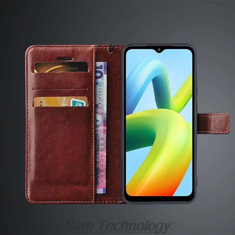 Kartenhalter Lederhülle für Xiaomi Redmi A1+ / Redmi A2+ PU Leder Flip Cover Retro Brieftasche Hülle Business Capa Fundas Coque