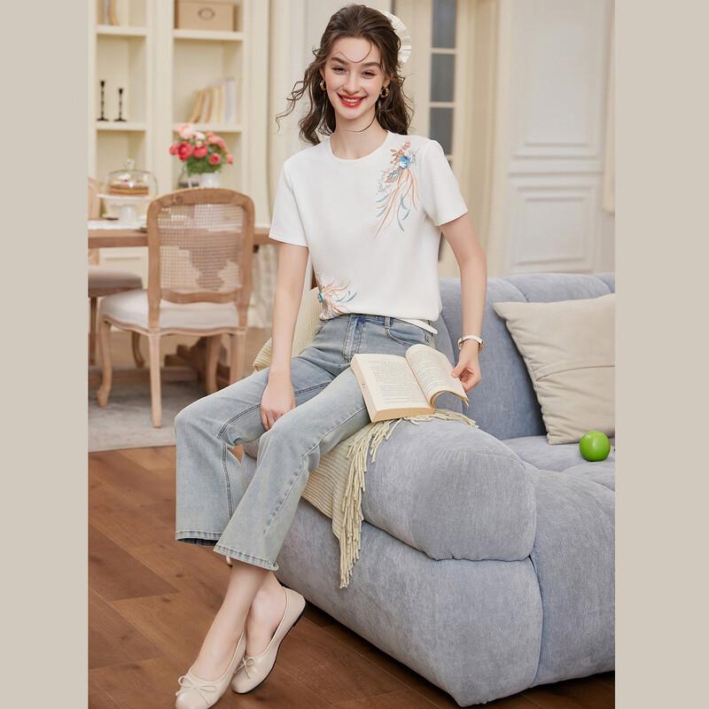 

Bailuyu Women s Sequin Embroidered Short Sleeve T-shirt M