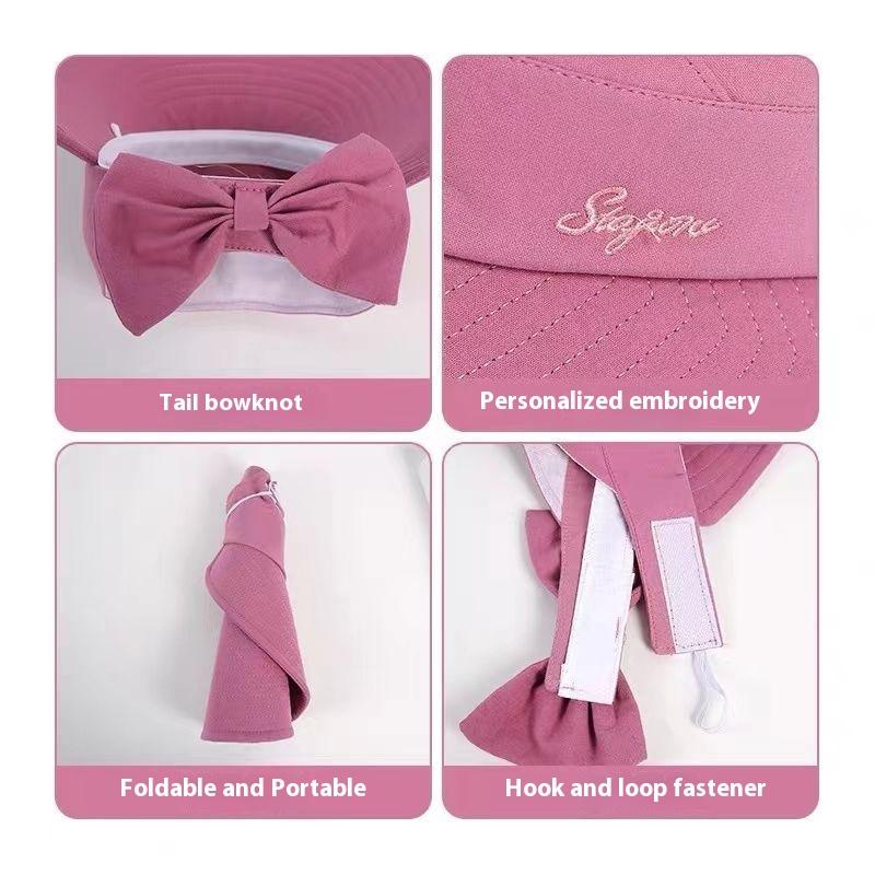 Schleife große Krempe, hohles Dach, Sonnenschutz- und Sonnenschirmhut, Damen Outdoor-Radfahren, Gesichtsschutz und UV-Schutz Sonnenhut im Sommer