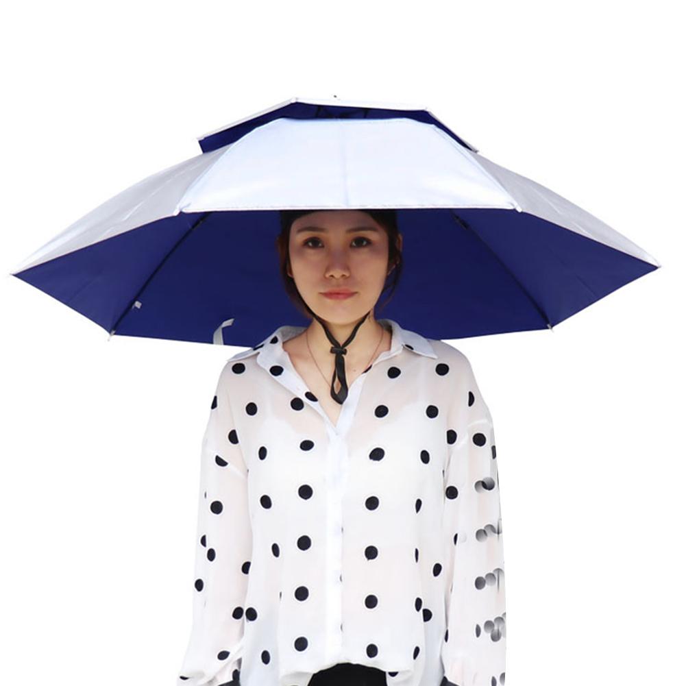 Foldable Outdoor Umbrella Hat Women Men Fishing Double Layer Headwear Sun Cap