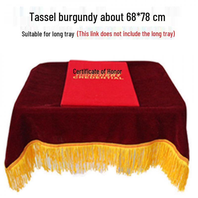 Dark Red Velvet Ceremony Tray - Small, Square, Thickened with Gold Trim for Awarding & Ribbon Cutting