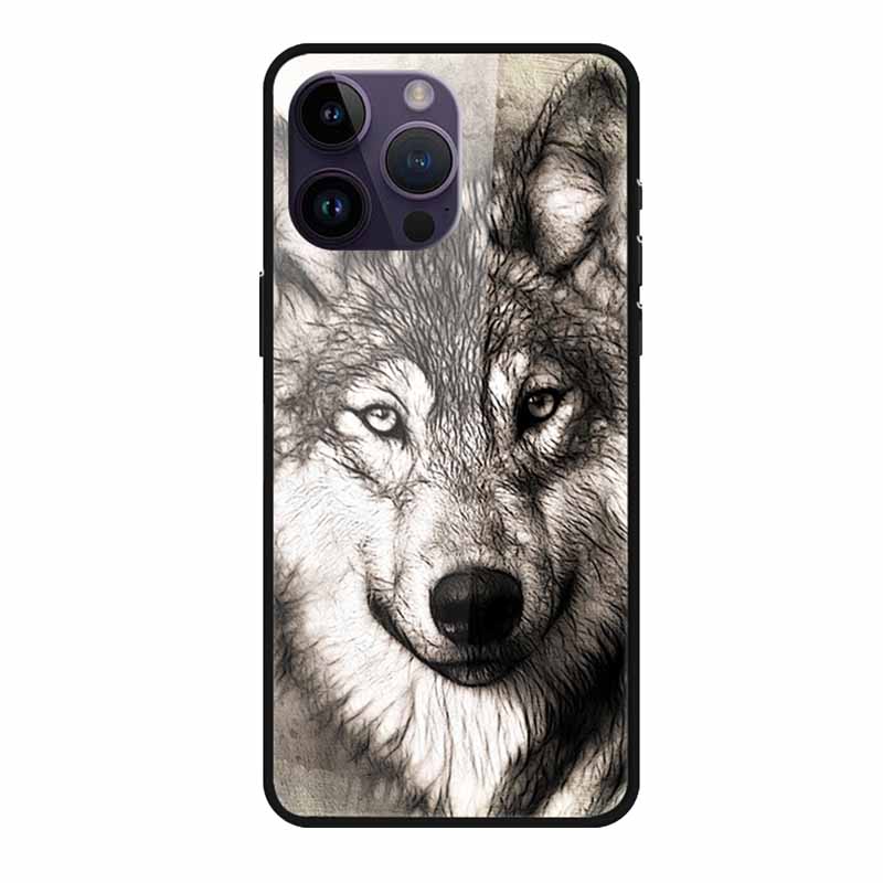 Phone Case for Apple Iphone 15 Pro 15 Plus Tempered Glass Hard Back Cover for Iphone 15 Pro Max Iphone15 Wolf Lion Funda Capa