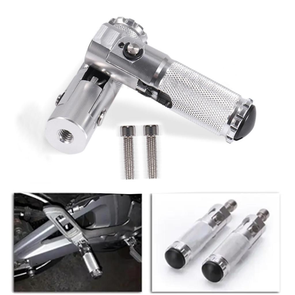 SZYUMO Universal Motorcycle 8mm Foot Pedal CNC Aluminum Alloy Round Folding Pedal Return Accessory Silver