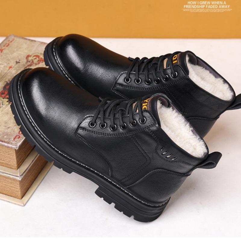 Fashion Winter Warm Platform Leather Velvet Men's Boots Designer Soft-soled Casual Cotton Shoes for Men Fashion Wool Ankle Boots Male