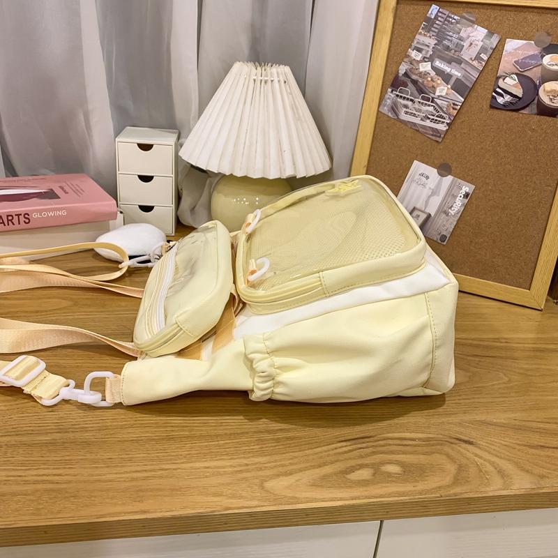 Solid Color Transparent Crossbody Bag Student Handbag Women's Large Capacity Shoulder Tote Bag with Pen Bag