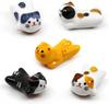 Five-piece Set Japanese Ceramic Lucky Cat Chopsticks Rack Cute Cat Tableware Holder Can Put Spoon Fork Knife Brush Color