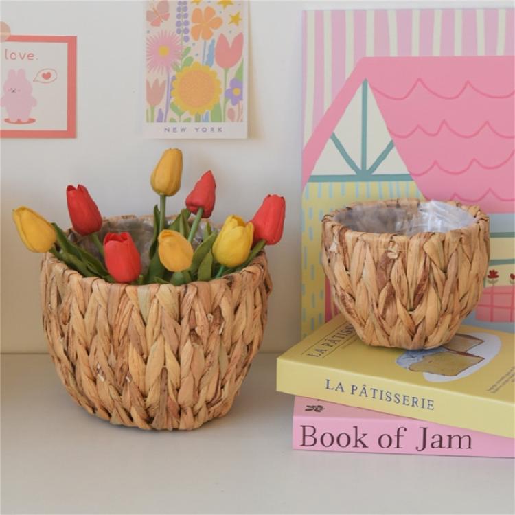 Gourd Grass Plant Holder Stool Flower Pots with Plastic Lining Decorative Planter Basket for Balcony Or Living Room Use