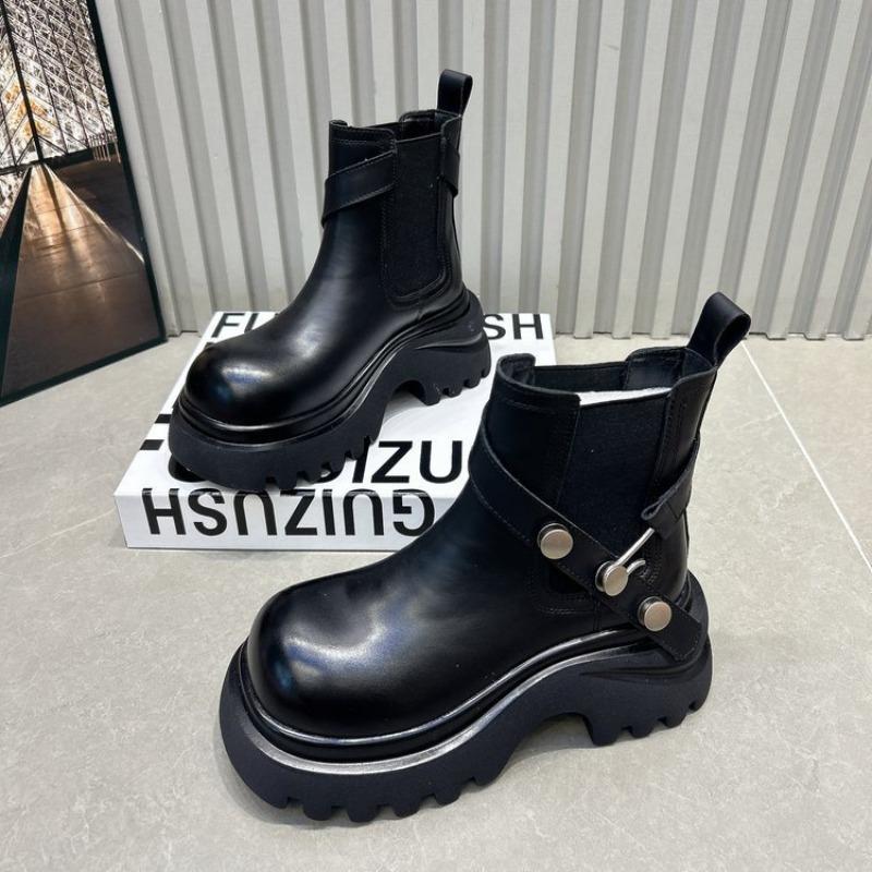 Autumn muffin thick-soled short boots versatile new belt buckle cigarette tube single boots heightening Martin boots women