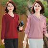 Elegant Silk-Like Long-Sleeve Tops for Middle-Aged Women