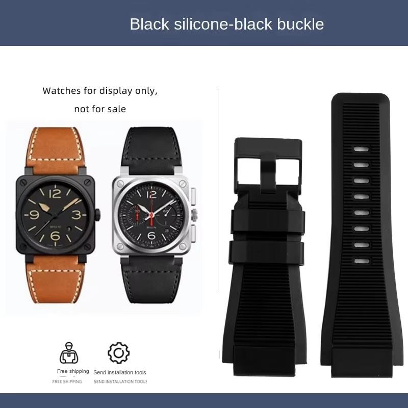 

For Bell&Ross watch strap BR men s watch belt BR01 BR03 Leather watchband bracelet Bell Ross 35X24mm convex interface for men 24mm convex
