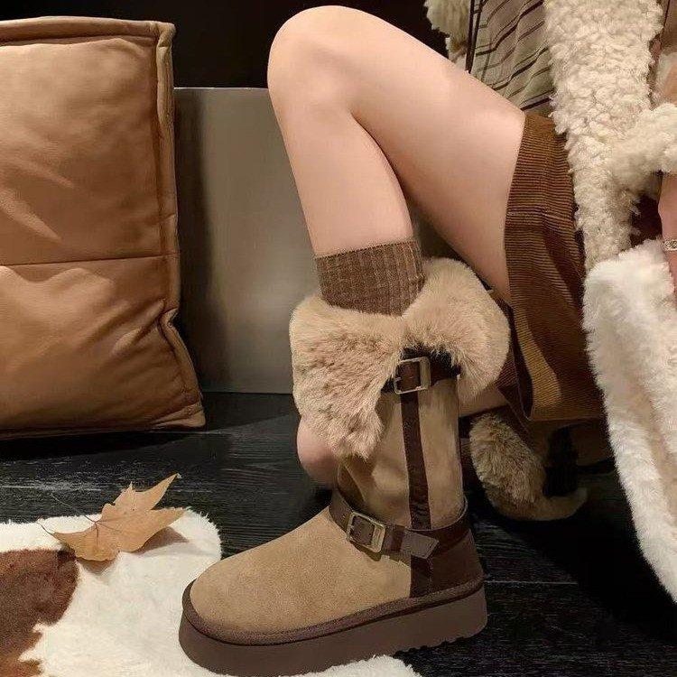 Northeast snow boots women's 2025 flanged thick-soled wool snow boots women's velvet winter long boots cotton shoes women