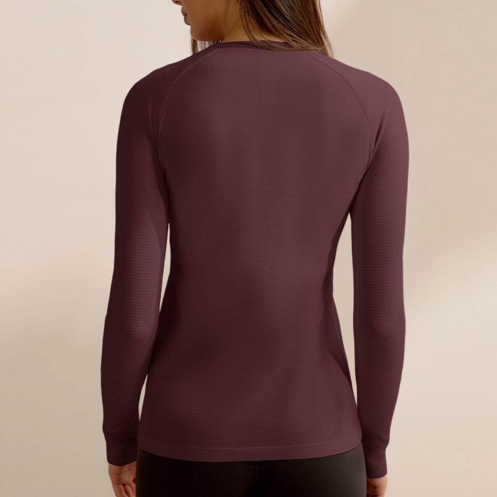 Traje de Fitness de Color Sólido para Mujer Ajustado Con Dedales Manga Larga Top Deportivo