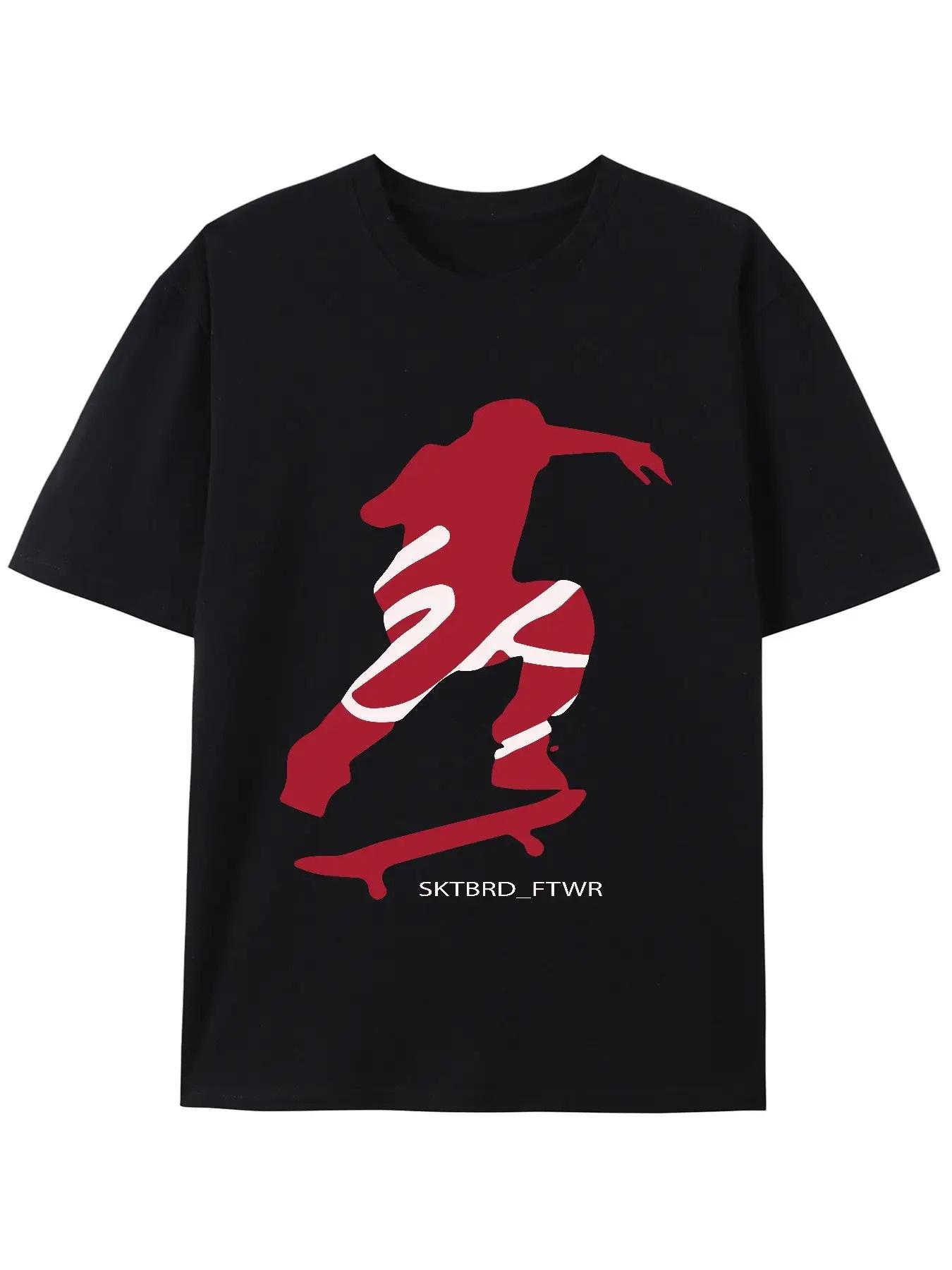 Men s Skateboard Graphic T-Shirt - Black with Red Skateboard Print M