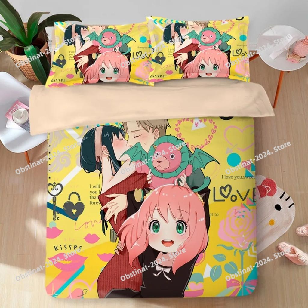 3D-Druck Anime Spy X Family Kawaii Anya Bettbezug Kissenbezug Bettwäsche-Set Erwachsener Junge Mädchen Einzel Doppel Große Größe Geschenk
