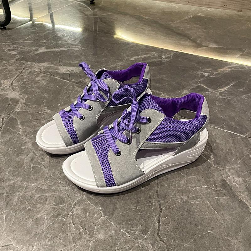 Muffin fish mouth sandals women's summer hollow breathable lace-up sports and leisure shoes platform rocking shoes