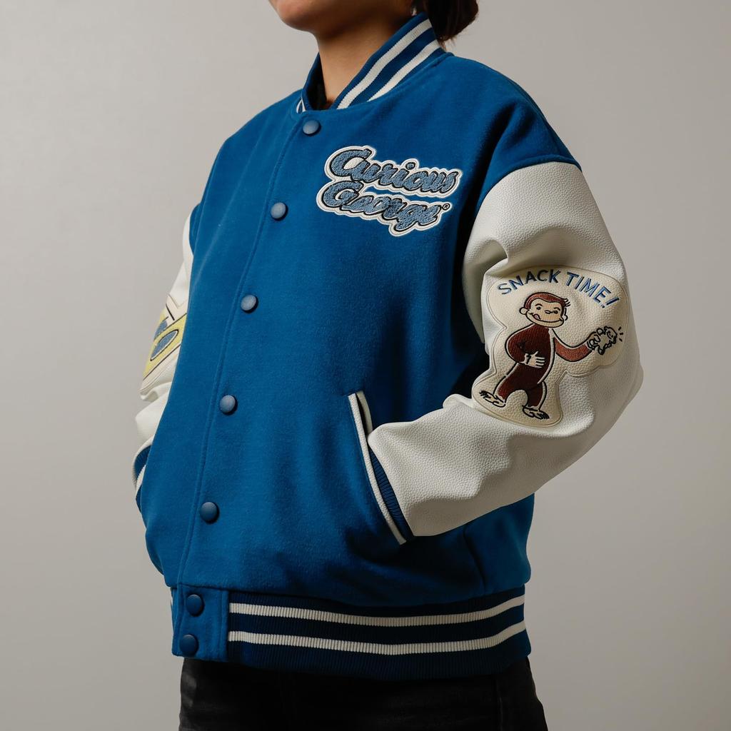 Marushin Stadium Jacket Curious George Dreaming Banana Synthetic Sagara 4765038200 (Large) Design, Unisex, Wool-Like Fabric, Leather, Embroidery,