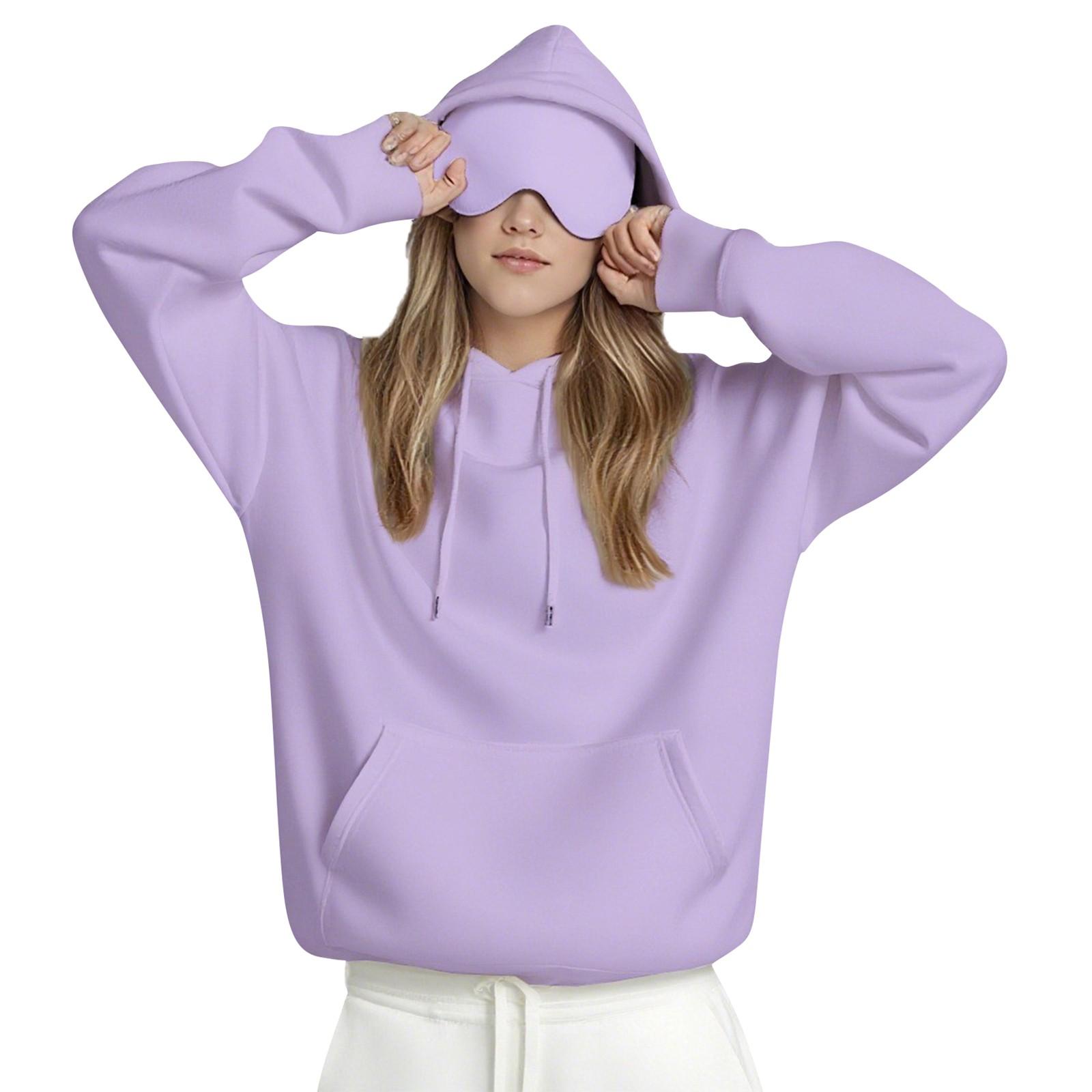 

Унисекс толстовка с капюшоном и встроенной маской для глаз, повседневный пуловер с длинным рукавом, спортивная толстовка однотонного цвета, толстовка свободного кроя