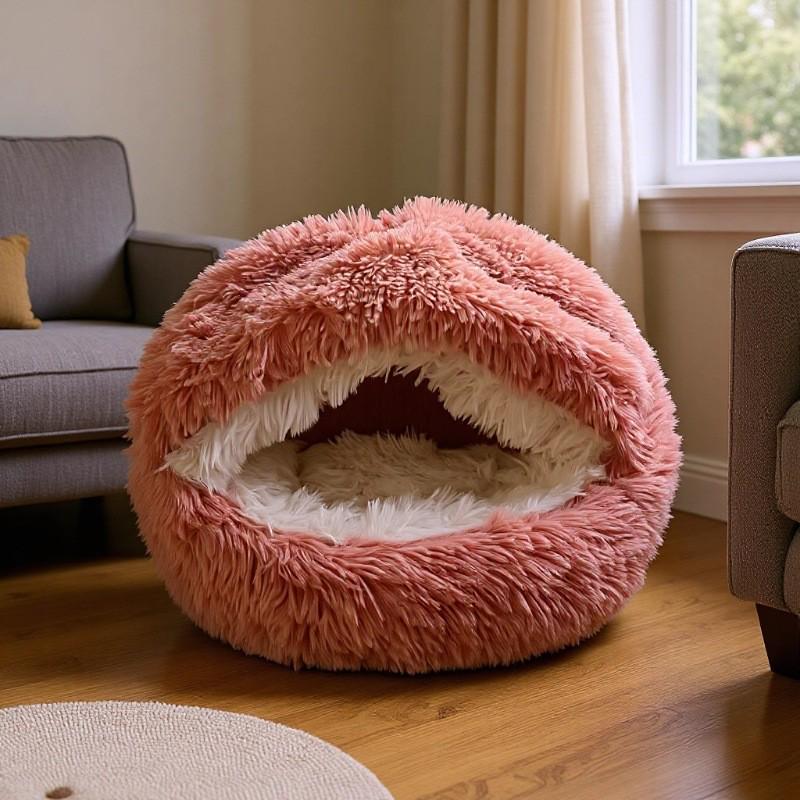 Zimowe Ciepłe Półzamknięte Pluszowe Legowisko dla Kota i Psa