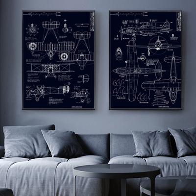 Airplane Structures Canvas Painting Home Decoration Canvas Wall Art Plane Retro Decorative Posters for Kids Students Poster