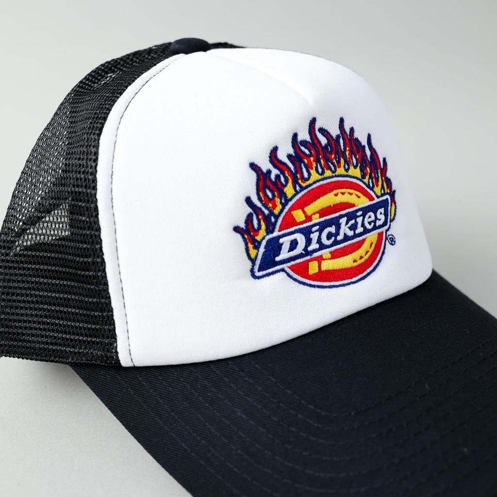 Dickies Flame Logo Standard Mesh 874 Street Cap Free Flame Cap, Unisex, (JP, Alphabet, Size, White)