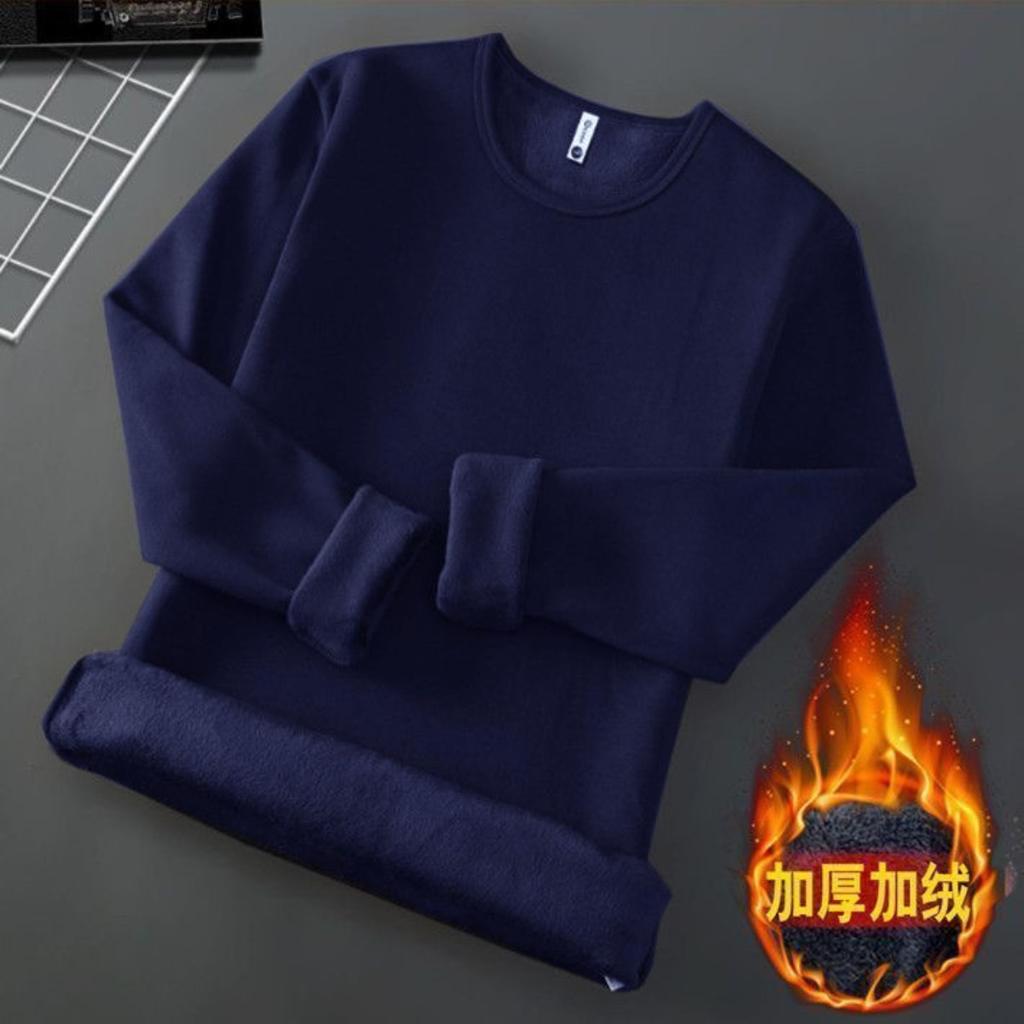 Jesienno-zimowy męski gruby i nieodwrócony aksamitny ciepły T-shirt z długim rękawem i okrągłym dekoltem koszulka bazowa i T-shirt z długim rękawem