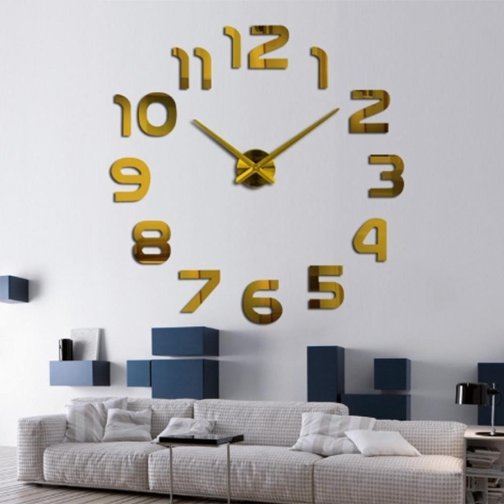 Large Number Wall Clock 3D Mirror Sticker Modern Home Office Decor Art Decal