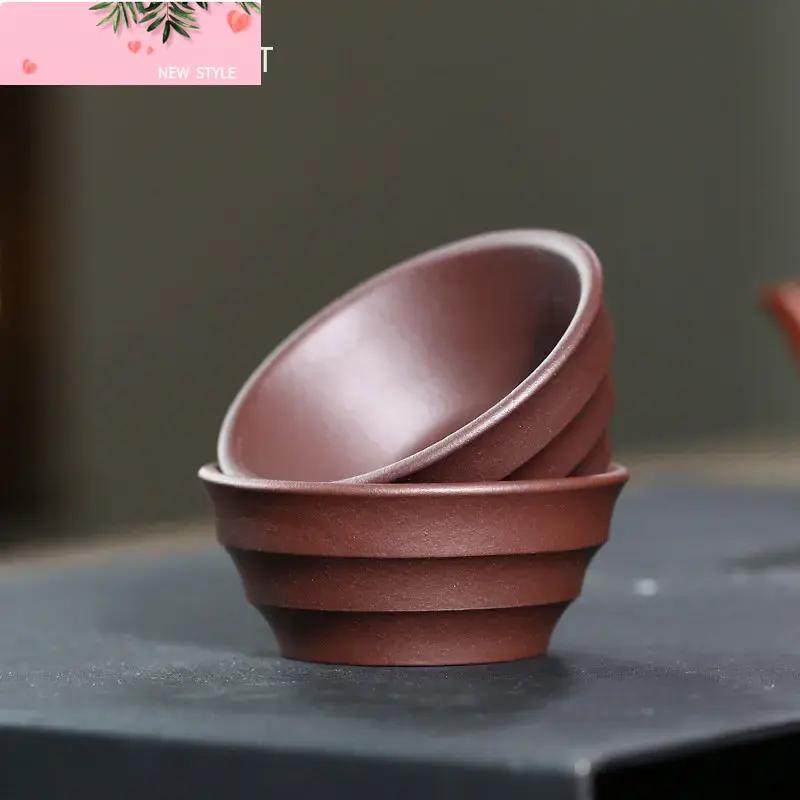 2 Pcs/set Yixing Handmade Raw Ore Purple Clay Teacup Boutique Tea Bowl Master Cup Chinese Authentic Tea Set Accessories 40ml